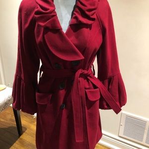 Gorgeous red fitted belted wool coat